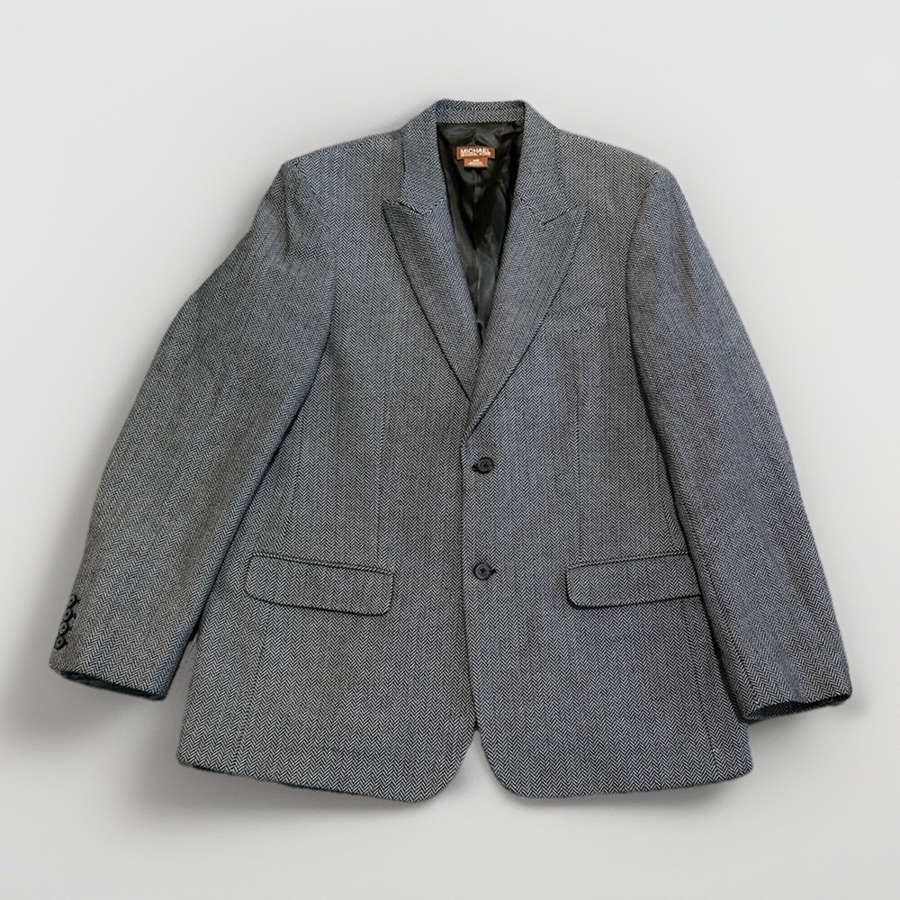Michael Kors Men's Blazer 44R Gray Herringbone Suit Jacket Tailored Fit 2 Button